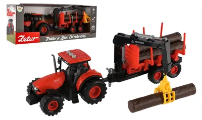 Obrázek produktu pro Traktor Zetor s vlekem s naklád. ramenem plast 36cm na setrvačník na bat. se svět. se zvuk. v krab.
