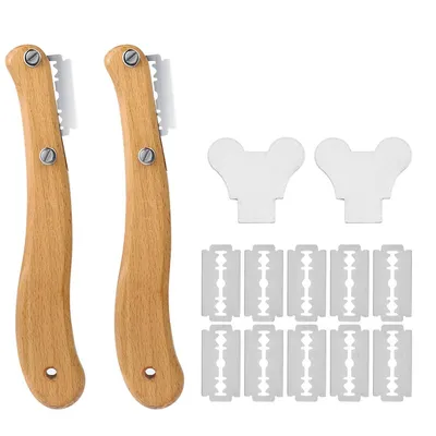 Produktbild von Einschneidemesser für Brot 2er Set, Edelstahl Klingen austauschbar, Holzgriff Bäckermesser für Sauerteig & Bäckerei, präzise Schnittführung
