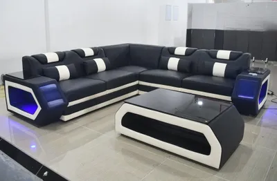 Produktbild von Moderne eckgarnitur couch sitzpolster ecksofa polster LED design sofa eckgruppe