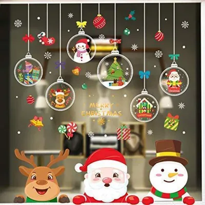 Produktbild von Fensterbilder Weihnachten Selbstklebend 7 Blätter Weihnachtsmann Schneeflocke