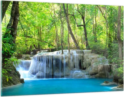Produktbild von Bilder auf glas - Wasserfall Wald Umwelt - 120x80cm - Glasbilder - Wandbilder - Kunstdruck - zum Aufhängen bereit - Wanddekoration aus Glas - Glas Bilder - Wandbild auf Glas - GAA120x80-2664