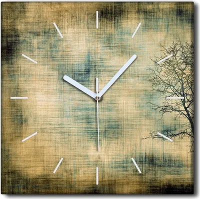 Produktbild von Coloray Uhr auf Leinwand 30x30 cm Wand Uhr Dekoration Wohnzimmer Segeltuch weiße Zeiger -Grunge Bäume Silhouette