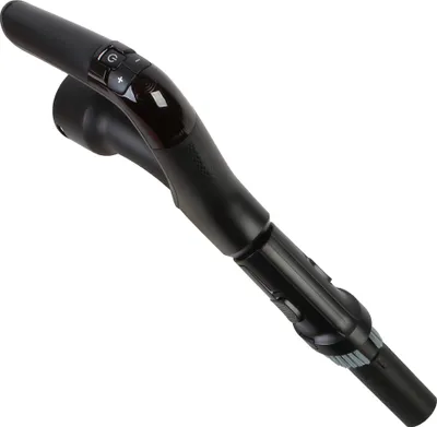 A black vacuum cleaner handle with control buttons is shown against a white background.