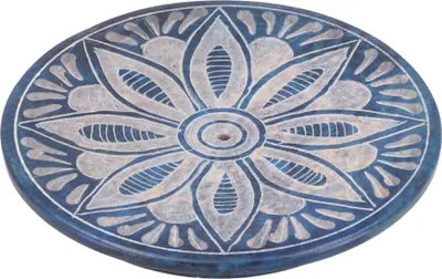 Produktbild von Indischer Räucherstäbchenhalter Ø 7,5 cm aus Speckstein, Mandala Untersetzer - Blau, Schwarz, Räucherstäbchen Halter