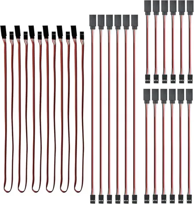 Productafbeelding van 24-delige set servo-verlengkabel – JR-connector (mannelijk) naar Futaba-connector (vrouwelijk) – 10/15/30/50 cm – 3-polige RC servo-verlengkabels