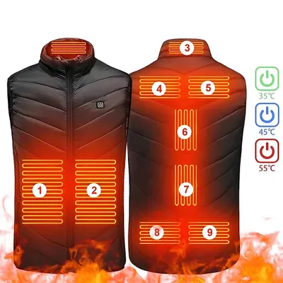 Produktbild von Beheizte Weste USB Wiederaufladbar 9 Heizzonen Warme Jacke Kleidung Einstellbare Temperatur für Körperwärmer im Winter für Herren Damen Outdoor XL