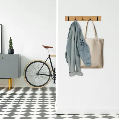 Image de Porte-manteau mural avec crochets pliants en bambou