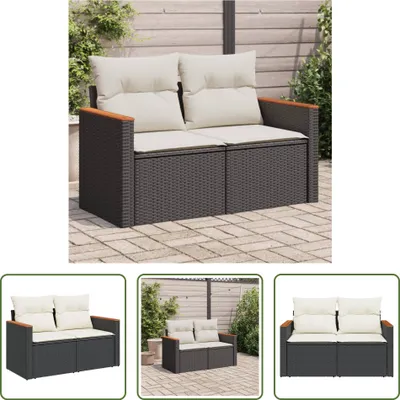 Produktbild von The Living Store Gartensofa mit Kissen 2-Sitzer Schwarz Poly Rattan