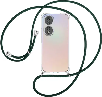 Produktbild von Handykette Backcover-Schutzhülle mit Band (Metall silberfarben) für Honor 90 5G (REA-AN00, 6.7'') - dunkelgrün