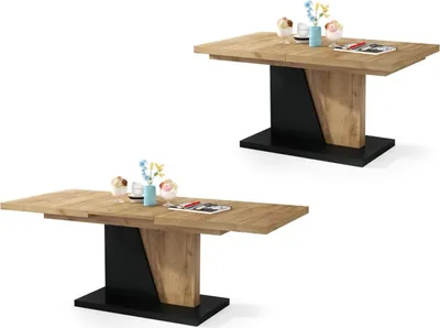 Produktbild von All4All Couchtisch Noel , Kaffeetisch , Wohnzimmertisch , Sofatisch mit Ablagen , Esstisch mit Einlegeplatte , ausklappbar , 120x70cm , Gold Eiche + Schwarz