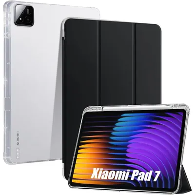Image de Coque pour Xiaomi Pad 7 / 7 Pro, Protection Antichoc Coins Renforcés Noir avec Porte-Stylet