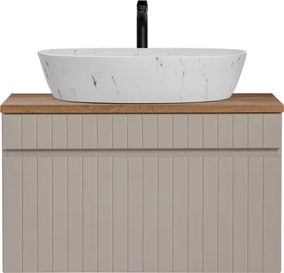 Produktbild von Waschtisch Unterschrank 80 cm Waschbecken matt weiß marmoriert IRAKLIO-56-CASHMERE Kaschmir Eiche Nb. B/H/T ca. 80,4/62,3/46 cm