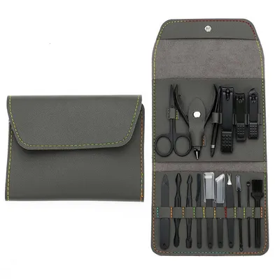 Produktbild von COOL-i® Maniküre Pediküre Set – 16-teiliges Edelstahl Nagelpflegeset mit Etui, für Männer & Frauen, Reise & Zuhause, Schwarz