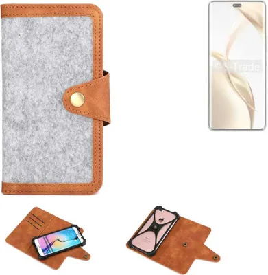 Produktbild von K-S-Trade Handyhülle kompatibel mit Honor 200 Schutzhülle Filz-Hülle Kunst-Leder hellgrau braun (1x)