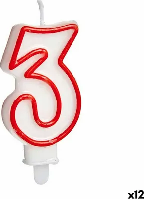 Produktbild von Kerze Geburtstag Zahle 3 Rot Weiß (12 Stück)