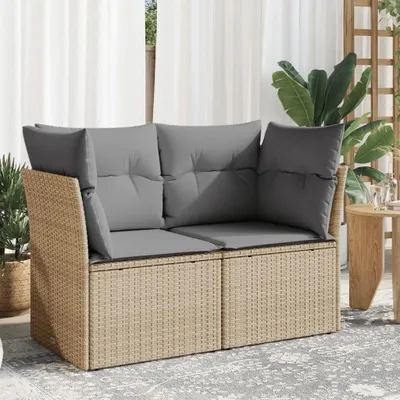 Produktbild von Gartensofa mit Kissen 2-Sitzer Beige Poly Rattan, Gartensofas 366102
