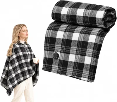 Produktbild von Beheizter Poncho mit Reißverschluss, elektrische Wärmedecke 143 x 72 cm, 3 Heizstufen, USB-Anschluss