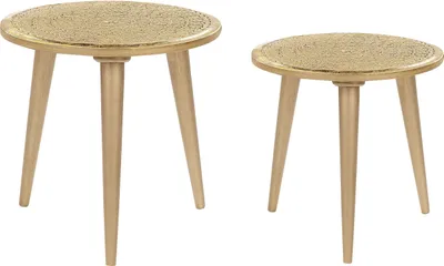 Produktbild von BELIANI 2er Set Beistelltisch Gold mit geschnitztem Muster Vintage-Effekt Wohnzimmer Flur