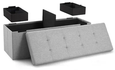 Produktbild von Blumtal Sitzbank mit Stauraum + 2 extra Boxen - Truhenbank mit Stauraum 110x38x38 cm - Sitztruhe mit Stauraum Hellgrau