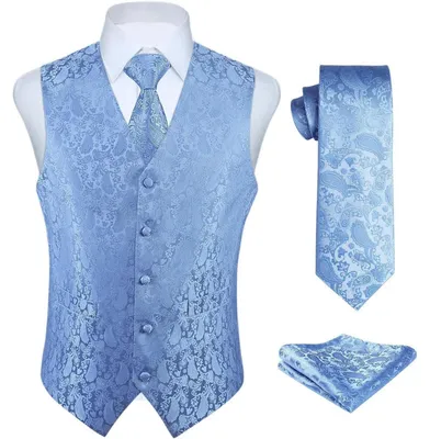 Obrázok produktu pre Sada pánskej vesty s paisley vzorom a žakárovým vzorom, vrátane kravaty a vreckovky, modrá, veľkosť 5XL