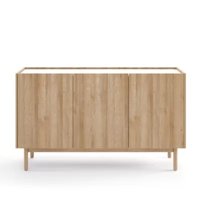 Produktbild von BETTSO Kommode BOHO 144x83 cm Sideboard Hellbraun Eiche Weiß Marmor Holzbeine Dreitürig Flur Wohnzimmer Schlafzimmer Modern