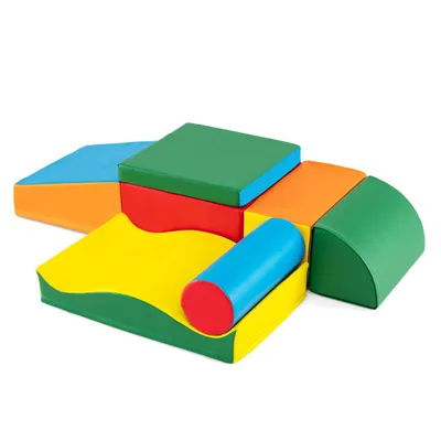 Produktbild von GOPLUS 7-Teilige Schaumstoffbausteine, weiche Softbausteine mit Abnehmbarer Kunstlederhülle, Riesenbausteine, Großbausteine, Multicolor