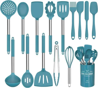 Image de set de 15 ustensiles de cuisine en silicone Bleu marine Passe au lave-vaisselle