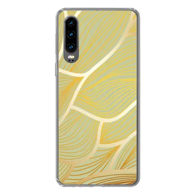Produktbild von MuchoWow® Handyhülle Schutzhülle Hülle für Huawei P30 Goldene Wellen auf grünem Hintergrund Silikon Softcase Handy Hülle - Kartenbesitzer