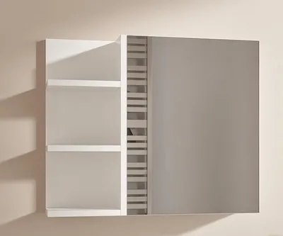 Zdjęcie produktu dla Biała Szafka Łazienkowa z Lustrem i Półkami 60x50 cm Wisząca Jednodrzwiowa Otwieranie Bezuchwytowe Półki Lewa