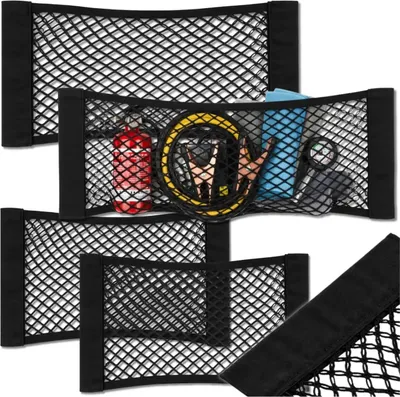 Immagine prodotto di EDIBAZZAR | Rete per bagagliaio, 4 pezzi, elastica con chiusura in velcro, 2 misure