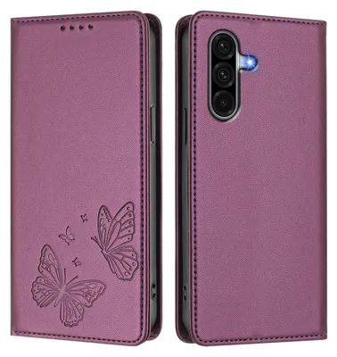 Produktbild von Lederhülle für Samsung Galaxy A17 5G/4G, Schmetterling Prägung Leder Brieftasche Schutzhülle mit Ständer Lila