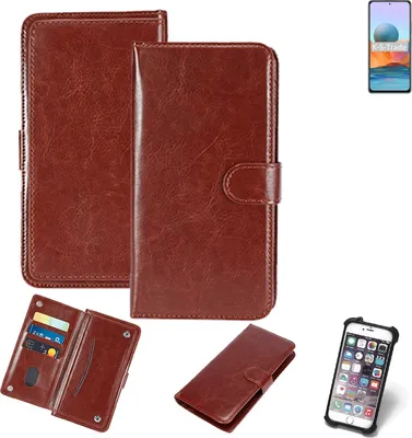 Produktbild von K-S-Trade 360° Hülle kompatibel mit Xiaomi Redmi Note 10 Pro Global braun Kunstleder Case BookCase WalletCase Kunstlederederhülle Handyhülle,