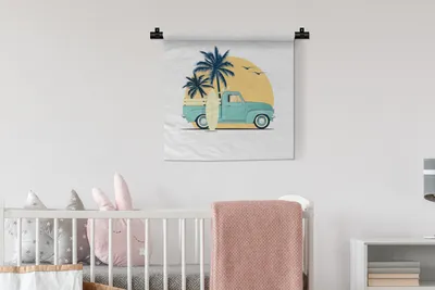 Produktbild von MuchoWow® Wandteppich Wandbehang Bus - Sonne - Surfbrett - Palme 60x60 cm Tapisserie Dekoration Wandtuch - Dekorationen - Wand Decke