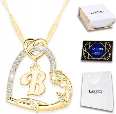 Image de Collier en argent plaqué or avec la lettre B, une rose et une initiale d'amour, argent 925