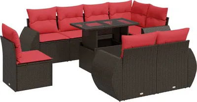 Immagine prodotto di vidaXL Set di divani da giardino 9 pezzi con cuscini in poly rattan acacia marrone