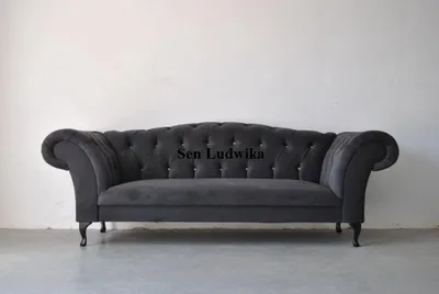 Produktbild von Dreisitzer Design Couch Polster Sitz Textil Sofa 3 Sitzer Chesterfield Schwarz