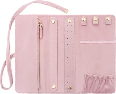 Produktbild von INF Tragbare Schmuckrolle aus Samt für Damen, Reiseetui, Organizer Rosa