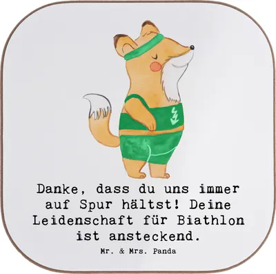 Produktbild von Mr. & Mrs. Panda Tassen Untersetzer Biathlon Trainerin - Weiß - Geschenk, mentale Stärke, Tischschoner, gläseruntersetzer, feiern, Coaster, Energie, für Gläser, Sportart