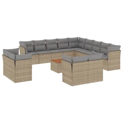 Produktbild von 14-tlg. Garten-Sofagarnitur mit Kissen Beige Poly Rattan