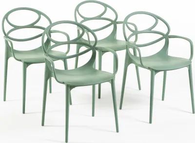 Produktbild von 6er-Set stapelbare Stühle mit Armlehnen aus glasfaserverstärktem Harz für Außenbereich, Garten, Bars und Restaurants – modernes Design – CHARLOTTE – Salbeigrün