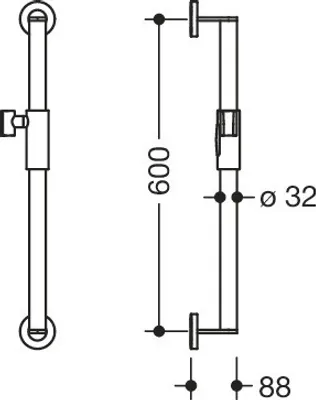 Produktbild von HEWI Brausehalterstange, Edelstahl, schliff, Achsmaß 600 mm, D: 32 mm, mit magnetischem Brausehalter, in HEWI Farbe 90 (Tiefschwarz)