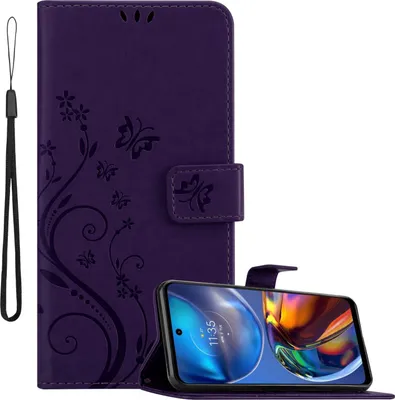 Obrázok produktu pre Cadorabo kryt pre Motorola MOTO E32 4G / E32S in FLORAL DARK PURPLE ochranný kryt v kvetinovom dizajne s magnetickým zatváraním, funkciou stojana a slotmi na karty flipové puzdro kvetinový kryt puzdro na mobilný telefón s chlopňou knižkový kryt