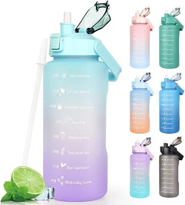 Productafbeelding van Famanu waterfles 2 liter, BPA-vrij - groen, met tijdmarkering en tuit