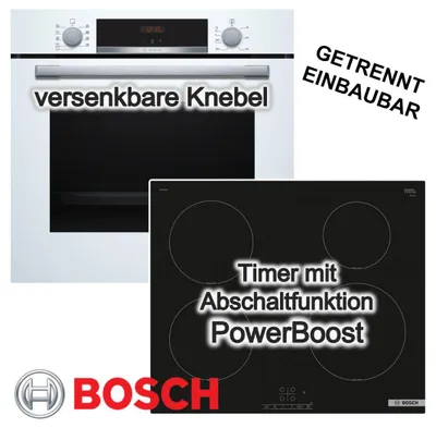 Produktbild von Herdset BOSCH Backofen weiß EcoClean + Induktionskochfeld Booster autark 60cm