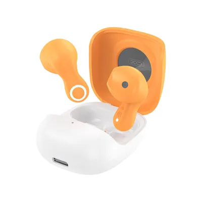 Produktbild von XO G28 TWS Bluetooth 5.4 – Orangefarbene kabellose Ohrhörer mit Ladeetui