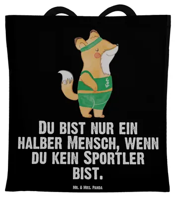 Produktbild von Mr. & Mrs. Panda Jutebeutel Sportler Herz - Schwarz - Geschenk, festival tasche, Schultasche, Tragetasche, Laptoptasche, Tote Bag