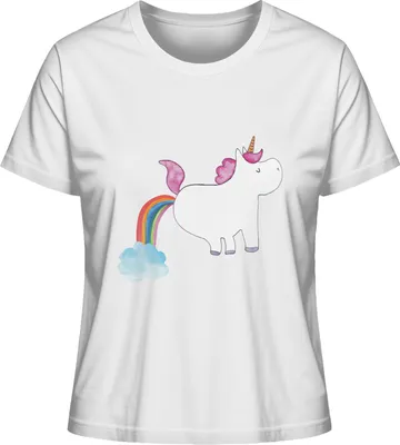 Produktbild von Mr. & Mrs. Panda Oberteil Damen Einhorn Pupsen Größe M - Weiß - Geschenk, Freundin, Lustig, Regenbogen, Basic Shirt, Unicorn, Spaß, Kurzarmshirt, T-Shirt