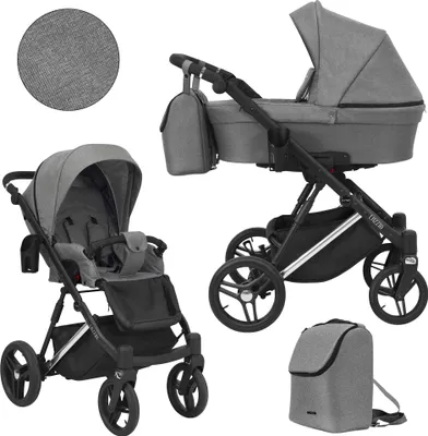 Produktbild von Kinderwagen LAZZIO PREMIUM Sportwagen Babywagen Babyschale Komplettset Kinder Wagen Set 2 in 1 (grau, Rahmenfarbe: Silber)