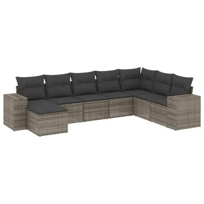 Image de Ensemble Salon de Jardin Modulable 8 Pièces, Résine Tressée Grise, Coussins Déhoussables, Rangements Intégrés, Résistant aux UV