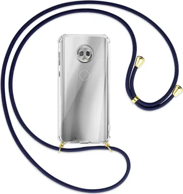 Produktbild von Handykette Backcover-Schutzhülle mit Band (Metall goldfarben) für Motorola Moto G6 - dunkelblau